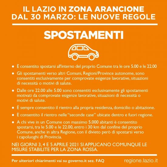 Lazio in zona arancione