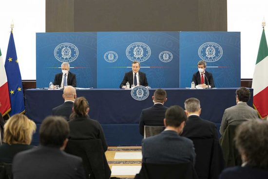 Franco, Draghi, Orlando - La conferenza stampa