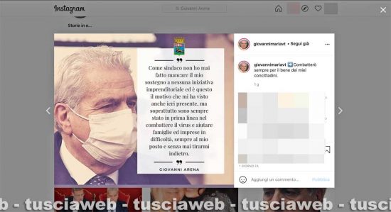 Viterbo - Il primo intervento su Instagram del sindaco Giovanni Arena