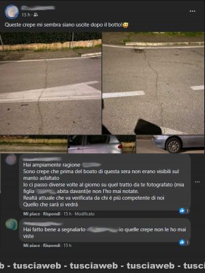 Orte - Crepe sull'asfalto a Petignano - Le segnalazioni dei cittadini