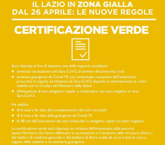 Coronavirus - Lazio in zona gialla