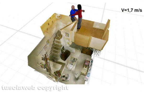 Una delle simulazioni al laser scanner del perito Giuseppe Monfreda