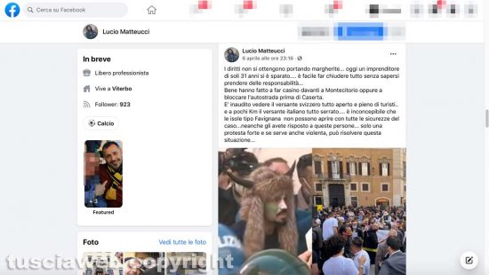 Il post pubblicato sulla pagina Facebook Lucio Matteucci