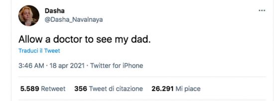 Il tweet della figlia di Navalny