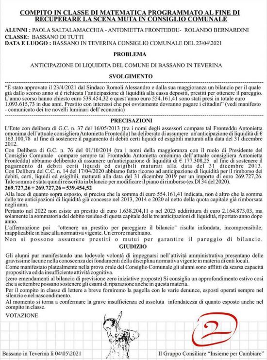 Il documento di Insieme per cambiare