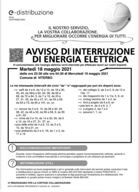 Interruzione della corrente a Viterbo