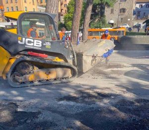 Viterbo - Sistemazione delle radici in piazza Martiri D'Ungheria