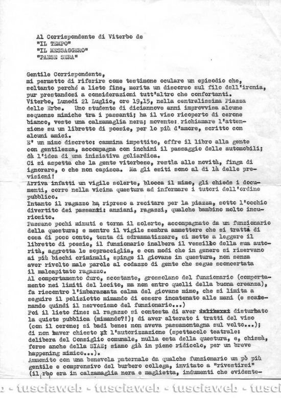 Lo Spigolo - La lettera del testimone oculare Francesco Mattioli ai giornali