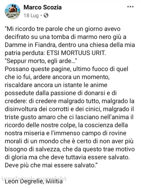 Il post apparso sul profilo Marco Scozia, pseudonimo di Marco Rossi