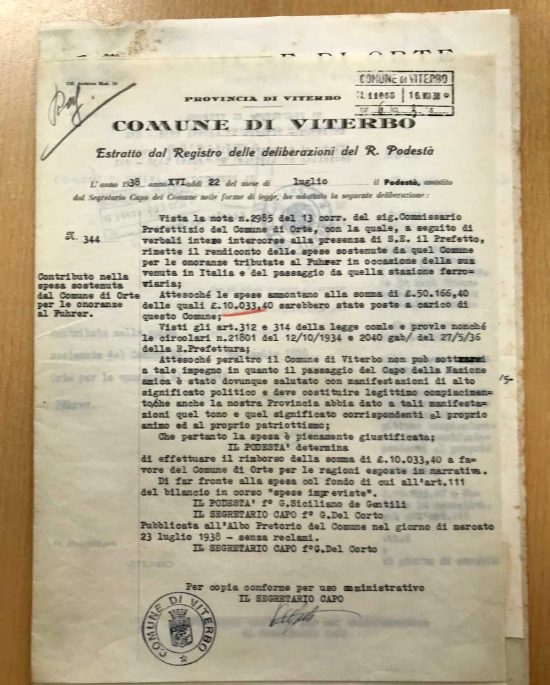 Adolf Hitler a Orte - I documenti del comune di Viterbo