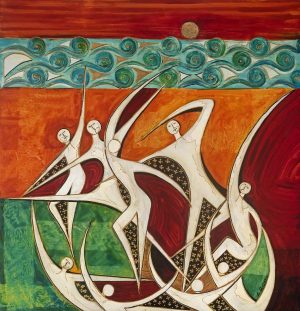 Balletto al tramonto sulla spiaggia, opera di Angelo Russo