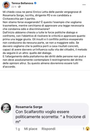 Insulto omofobo a Scafarotto, il post di Teresa Bellanova