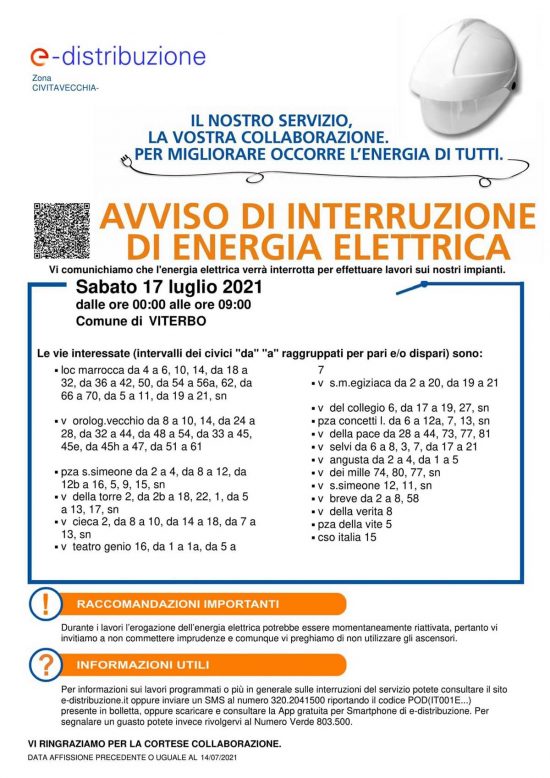 Viterbo - L'avviso di Enel