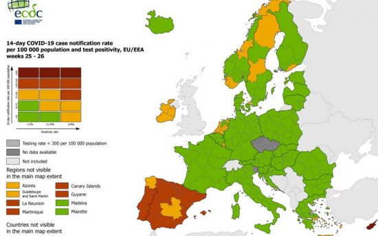 Ecdc - La mappa dei contagi in Europa