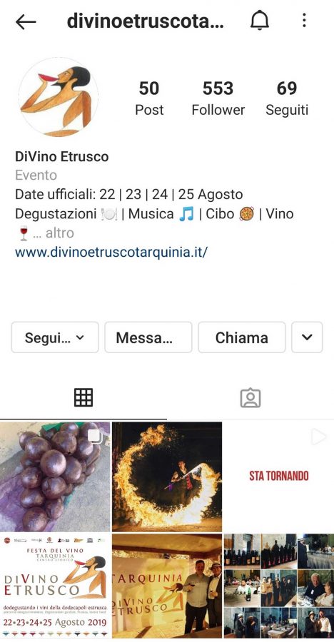 La pagina Instagram dell'evento