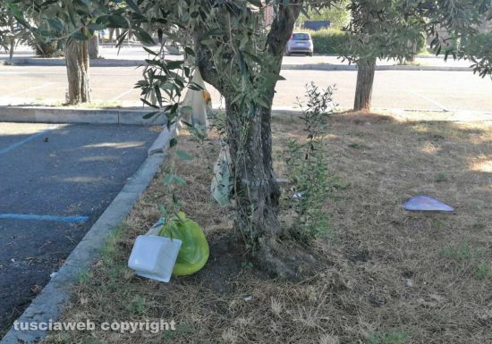 Viterbo - Immondizia e cocci di vetro al parcheggio del Sacrario