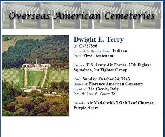 Documento del cimitero americano di Dwight E. Terry