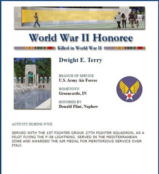 Documento di onorificenza di Dwight E. Terry