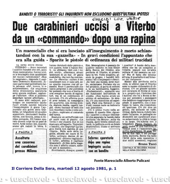 Maresciallo Alberto Pulicani - Un articolo dell'epoca