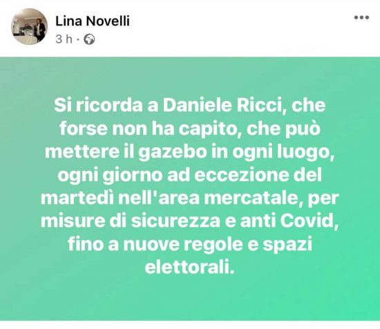 Canino - Il posto del sindaco Lina Novelli rivolto a Daniele Ricci