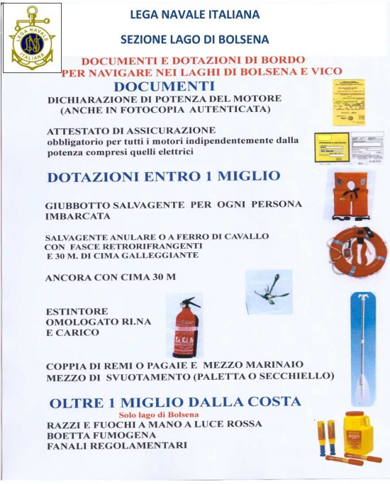 Lega Navale - Dotazioni di bordo