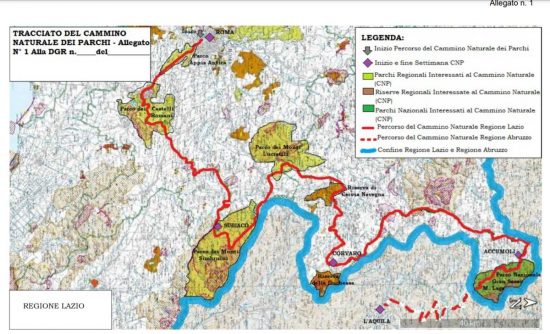 Il tracciato del cammino naturale dei parchi
