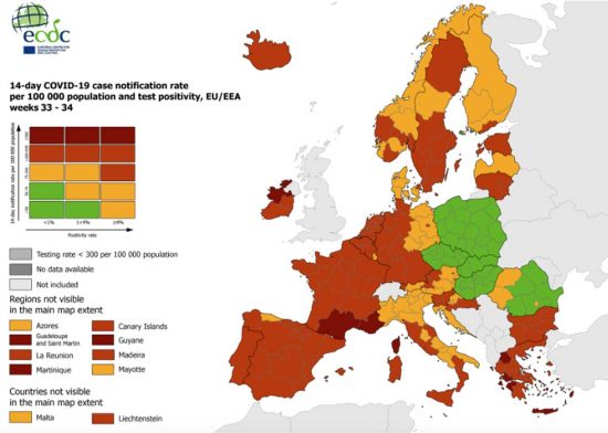 Mappa Ecdc - Lazio in rosso