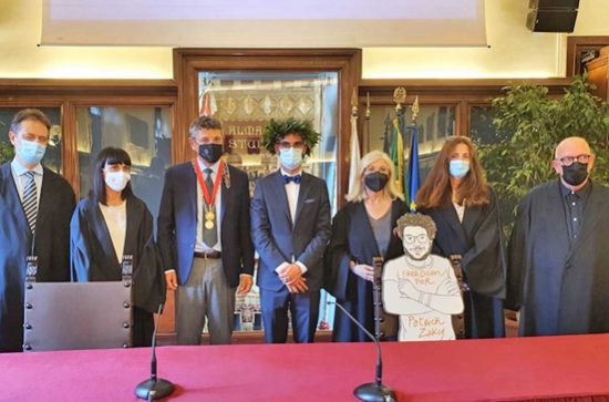 La seduta di laurea del master Gemma, il corso di studi a cui è iscritto Patrick Zaki