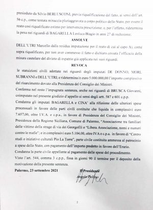 Trattativa stato-mafia - Dispositivo corte d'appello