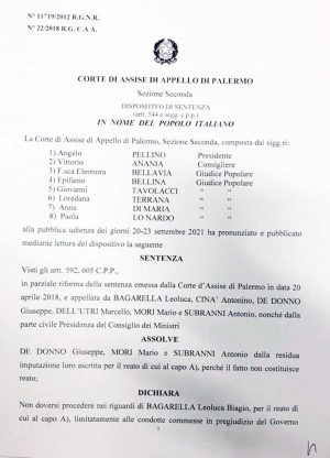 Trattativa stato-mafia - Dispositivo corte d'appello