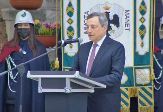 L'Aquila - Il premier Mario Draghi all’inaugurazione del Parco della memoria