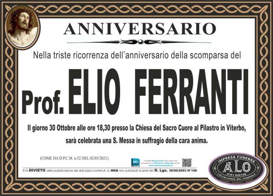 Anniversario dalla morte del Prof. Elio Ferranti