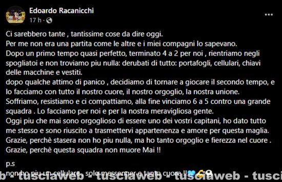 Fabrica di Roma - Il post di Edoardo Racanicchi che racconta i furti negli spogliatoi