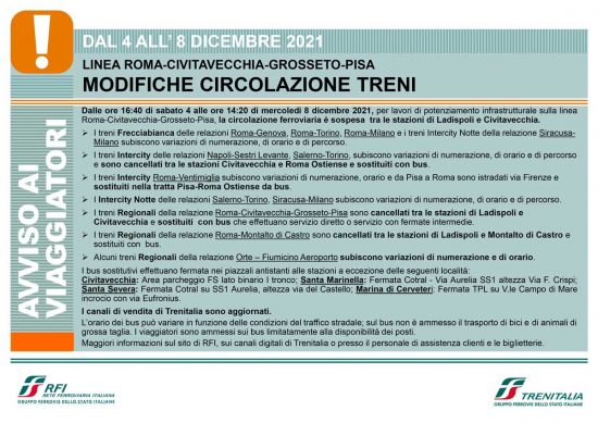 Modifiche circolazione treni Roma Pisa