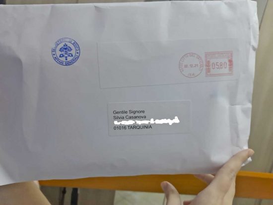 Tarquinia - La lettera del papa ricevuta da Silvia Casanova 