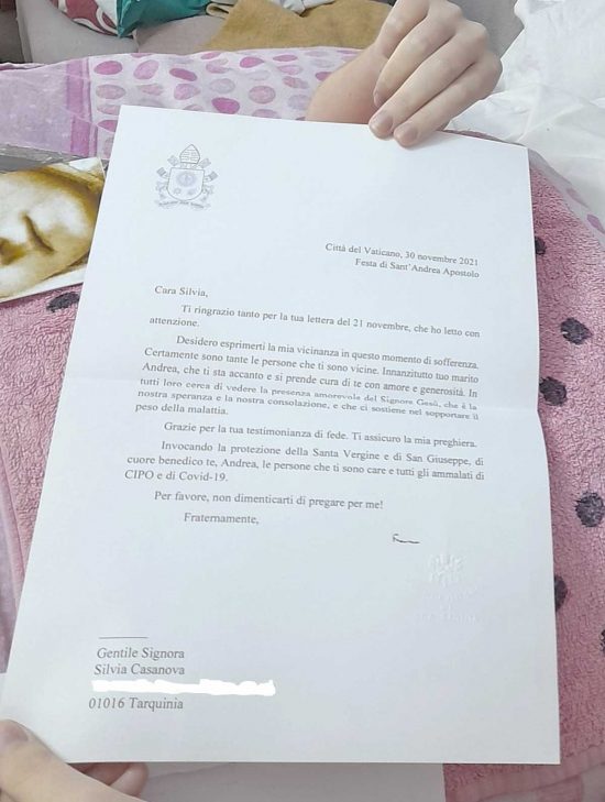 Tarquinia - La lettera del papa ricevuta da Silvia Casanova 