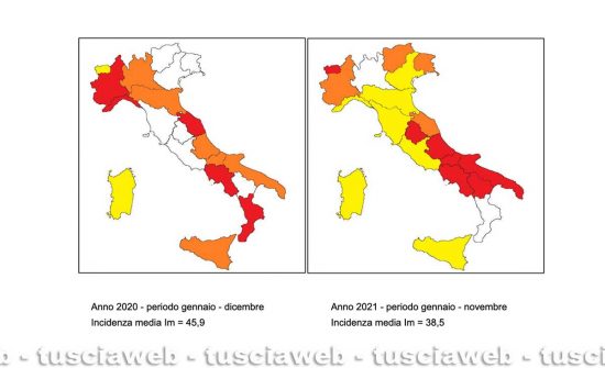 Morti bianche - La mappa del 2021 e il confronto con il 2020 - Dati osservatorio Vega