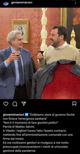 Arena - Il post su Instagram su Salvini