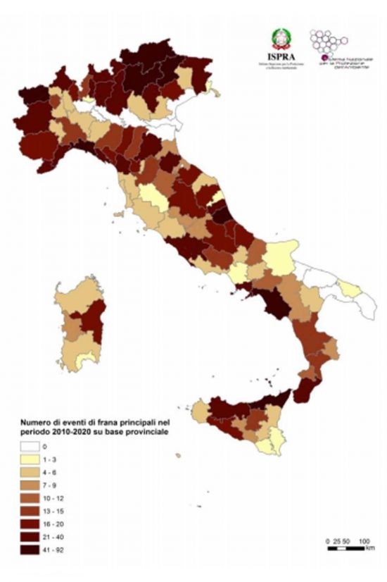 Eventi franosi principali per provincia nel periodo 2010-2020