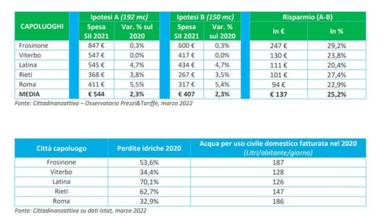 Giornata mondiale dell'acqua - La spesa nel Lazio
