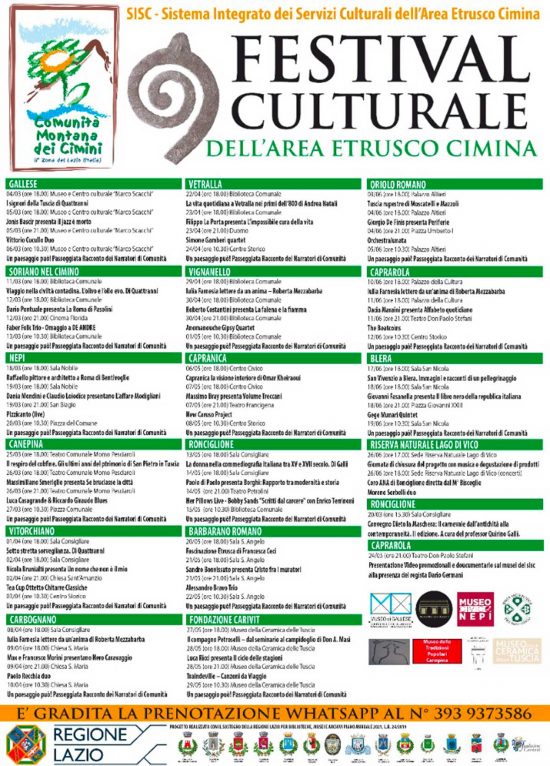 Il programma del festival culturale dell'area Etrusco Cimina