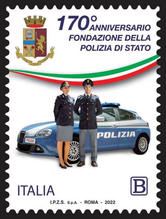 Il francobollo per il 170esimo della fondazione della polizia di stato