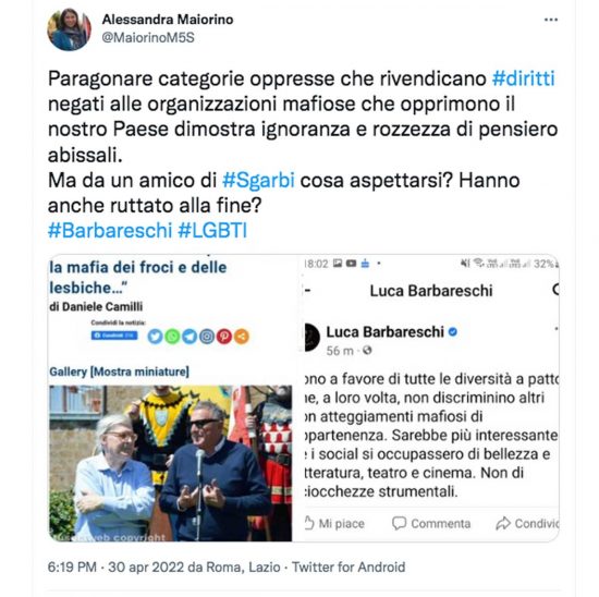 Caso Barbareschi - Alessandra Maiorino pubblica su twitter l'articolo di Tusciaweb