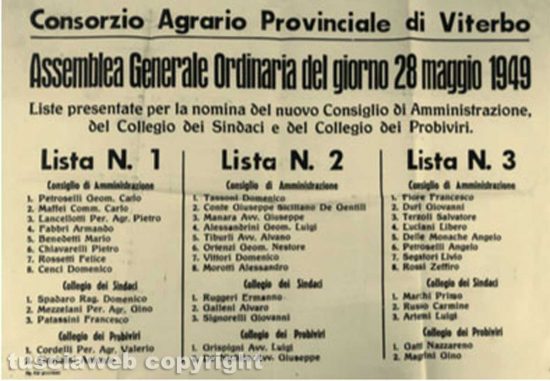 Viterbo - 28 maggio 1949 - Elezione dei nuovi organismi del Consorzio agrario provinciale