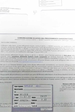 La multa e la certificazione del vaccino