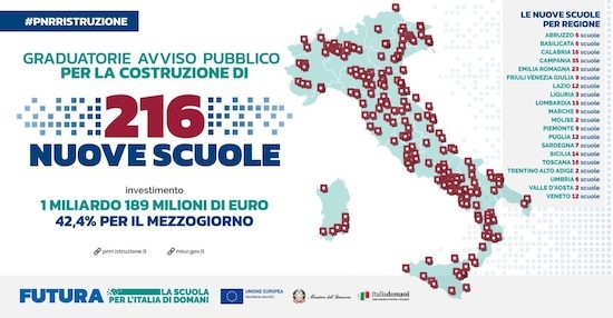 PNRR - Dove sorgeranno le 216 nuove scuole