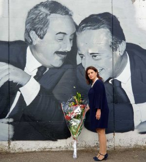 Viterbo - Laura Allegrini al murale dedicato a Falcone e Borsellino