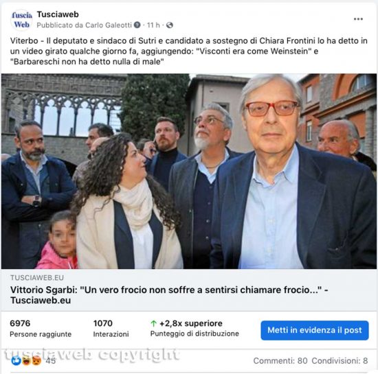 Il post di Tusciaweb su Facebook