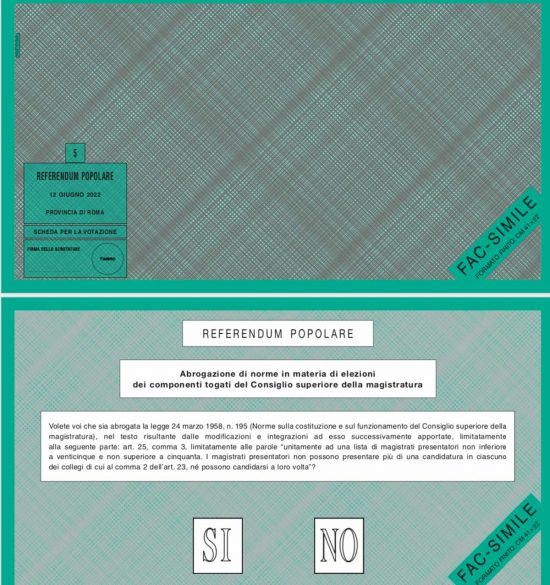 Referendum 12 giugno 2022 - Scheda