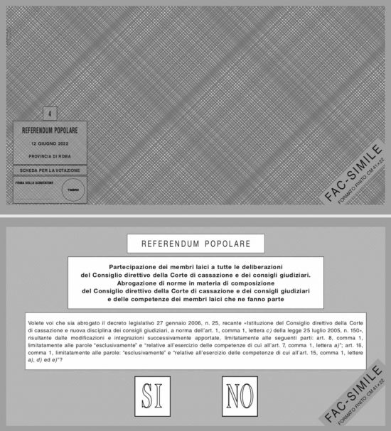 Referendum 12 giugno 2022 - Scheda